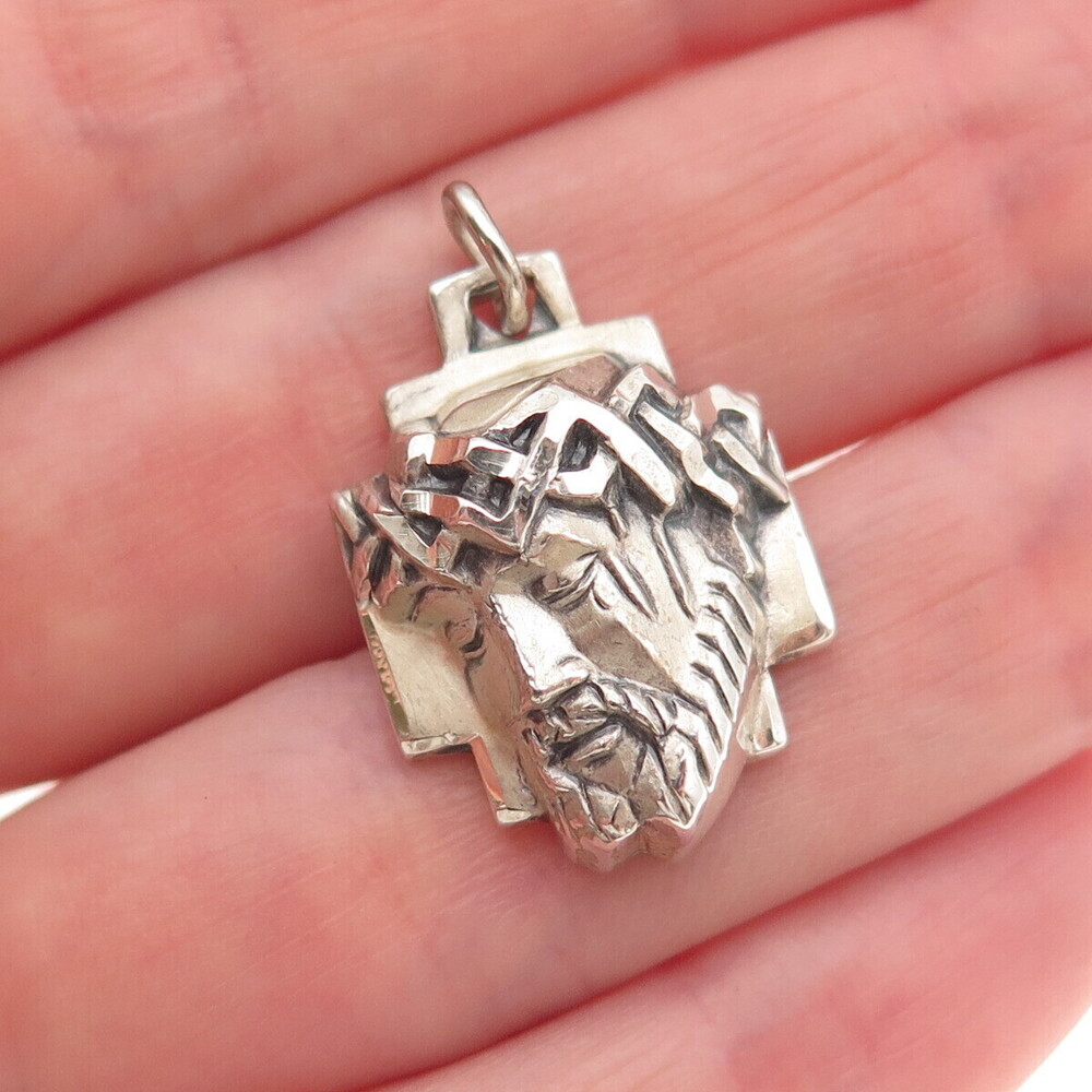 Creed 925 Sterling Silver Vintage Jesus Cross Oxidized Charm Pendant